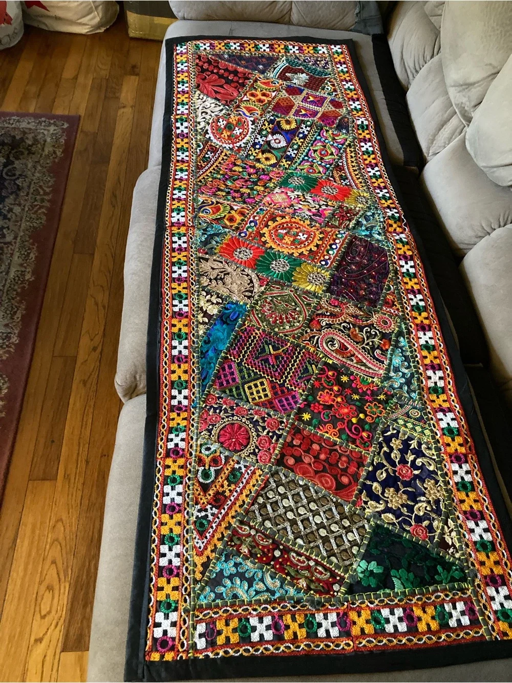 Handcrafted Multicolor Patchwork Tapestry Wall Runner